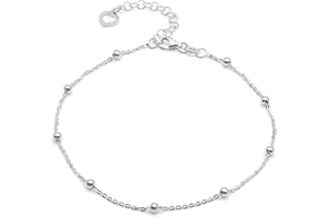 Aka Gioielli® - Cavigliera Donna con Perline in Argento 925 o Placcato Oro 18 Kt - lunghezza regolabile