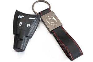 KASER Carcasa Funda Llave Remoto Mando 4 Botones para SAAB 93 95 9.3 9.5 9-3 9-5 con Llavero de Cuero