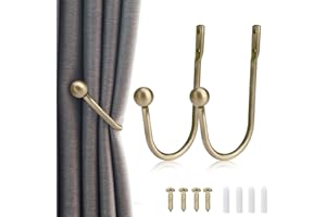 WITWAR 2 Curtain Holdbacks, Metal Decorative Curtain Drapery Holdbacks Kit U-Shaped Metal Hook Wall Mouted Decorative Accessories with Screws for Bedroom Fixed Curtain and Hanging Clothes (Ancient Green)