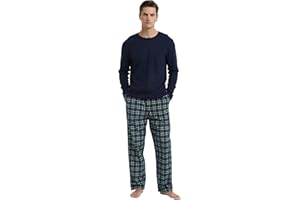 GLOBAL Homme Pyjama Flanelle Ensembles de Pyjama Homme Coton Vêtements de Nuit Haut Deux Pièces Chaud Pyjama Sets Col Rond à Manches Longues