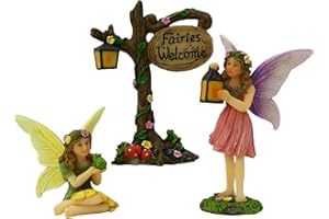 PRETMANNS Fairies for Fairy Garden - Fairy Garden Accessories - Fairy Garden Ornaments for Outdoor Miniature Fairy Garden - 2 Cute Fairy Figures for Fairy Garden & Fairy Sign - 3 Piece Fairy Set
