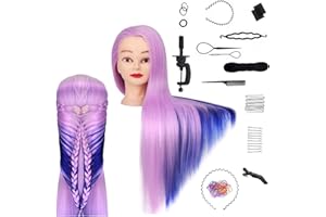 65cm Testa per Parrucchieri TwoWin Testa di Addestramento Cosmetologia Manichino Manichino Bambole Hair Styling con supporto(Viola Chiaro + Blu Navy)…