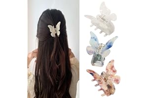 YPKIA Fermaglio per capelli da donna, con farfalla, taglia media, in acrilico, con glitter e farfalla, per donne e ragazze (3 pezzi)