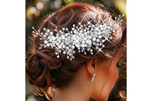 Vakkery Pettine per capelli da sposa Copricapo con perle d'argento con accessori per capelli da sposa a fiori per donne e ragazze