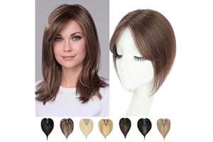 Lasunork Hair Toppers for Thinning Hair Women Real Hair Pieces for Women Human Hair Topper Adding Extra Hair Volume Swiss Base Clip in Hair Extensions 10inch (Light Brown)