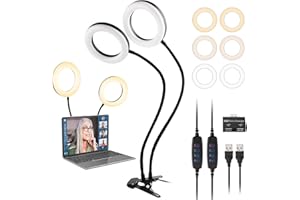 UPXDUMI Dual Ring Light for Laptop, Computer, 6 inch Desk Circle Light with Flexible Arm for Video Conferencing, Zoom Meetings, Streaming, Webcam Lighting, Video Recording, Photography, Makeup