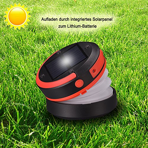 Liqoo Solar LED Campinglampe faltbar Zelt Laterne Powerbank Funktion Camping-Leuchte Wasserdicht 3 Stufen Helligkeiten Notfall-leuchte - 2