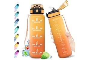 KOLLYKOLLA Gourde Sport 1L, Bouteille sans BPA, Étanche, Bouteille d'eau avec Paille, Gourde Réutilisable, Bouteille Sport pour l'école, Bureau, Sport, Yoga, Fitness, Randonnée et Activités en Plein Air