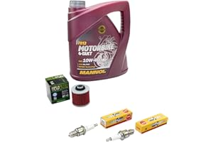 MVH BOCKAUF Kit d'entretien d'huile 4L + filtre à huile + bougies d'allumage pour Yamaha XV 1100 XV1100 Virago 3LP année de construction 1989-1999