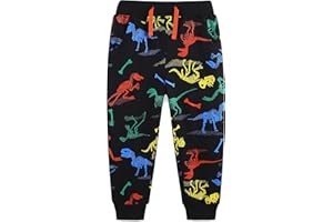 Langubaby Pantalones para Niños 100% Algodón Dinosaurio Excavadora Tiburón con Bolsillos Talla 1-7 años