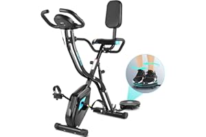ANCHEER Cyclette Bike Pieghevole Fitness con Corda Elastica e Ruotare il Disco,10 Livelli di Resistenza Regolabili,Display LCD, Rilevamento Della Frequenza Cardiaca,Supporto per Telefono e Tablet.