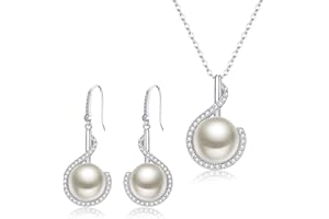 Clearine Women's 925 Sterling Silver Wedding Bridal CZ Freshwater Cultured Pearl/Simulated Opal Infinity Pendant Necklace Earrings Set Valentines/Mothers Day/Birthday/Christmas Jewellery Gift for Her