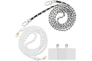 Pnakqil 2 Piezas Cadena de Bolso con Hebillas con 2 Piezas Lanyard Spacer,Correas de Cadena Bolso Monedero Reemplazo,Bolso Hombro Cadena,Cuero Repuesto para Bolso Cell Phone Lanyard Strap(Negro+Pearl)