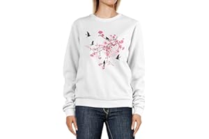 Neverless® Sweatshirt Damen Print Kirschblüten Vögel Japan Rundhals-Pullover Pulli Sweater