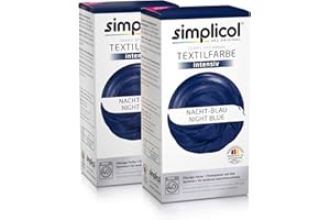Simplicol Textilfarbe Intensiv (18 Farben), Nacht-Blau 1808 2er Pack: Einfaches Textilfärben in der Waschmaschine, Komplettpackung mit Färbemittel und Fixierpulver
