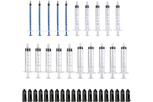 SKYPRO 20 szt. 1 ml niebieska 3 ml 5 ml 10 ml plastikowa strzykawka z nasadkami, wiele zastosowań strzykawka pomiarowa do pomiaru w laboratoriach naukowych, pomiaru, dozowania, podlewania, uzupełniania