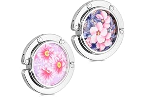 kwmobile 2X Crochet de Sac à Main - Accroche Sac Pliable en métal - Porte-Sac pour Table ou Bureau - Suspension Sac à Main et Petits Objets - Fleurs Blanches Rose Clair-Bleu-Jaune