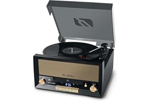 Muse MT-110 B - Micro Sistema CD y radio con Giradiscos Muse tres velocidades, bluetooth, USB y lector de tarjetas SD, caja madera, negro