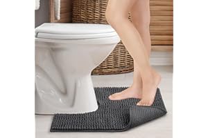 JARITTO Toilet Mat Pedestal Mat for Bathroom Non-slip Mat Bath Mat Shower WC Chenille Microfiber Floor Rug Soft Machine Washable Absorbent for Shower Toilet- U Shape 50x50cm (Dark Gray)