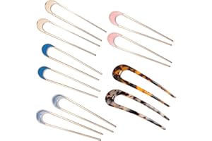 Xanewza 10 Pcs Épingles à Cheveux U Bâton, Style Français, Piques à Cheveux Tortue en Acétate de Cellulose, Épingles à Cheveux en Métal, Épingles à Chignon pour Femmes