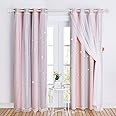 NICETOWN Kids Blackout Curtains Voile - Eyelet Top Thermal Insulated Curtains Light Blocking Filter Window Star Curtain for Kids Girls Nursery Bedroom, Grey Pink, 2 Panels, W52 x L84 Inch (132x213 cm)