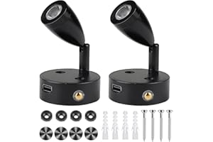CPROSP Lot de 2 Lampe 12V LED Camping Car à Intensité Variable avec USB 3-6000K, Spot 3W pour Intérieur Lampe de Lecture, Interrupteur Réglable, 180 LM, 59 x 97 mm, Noir