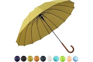 SoulRain 16 Rippen 121,9 cm Stockschirm, automatisches Öffnen, einfarbig, modisch und einfach, bogenförmiger klassischer Holzgriff, winddicht, unzerbrechlich, Regenschirm (Matcha-Grün)