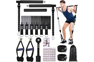 JJSHUND Kit Barre de Pilates avec 6 Bandes de Résistance Élastique, Kit Elastique Musculation pour Homme et Femme, Smartworkout pour Yoga Fitness Squat Étirement