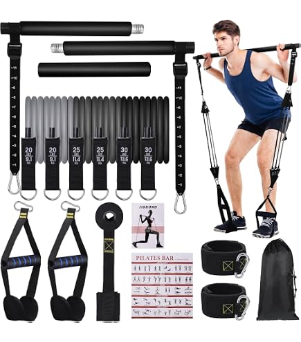 OLODEER Kit Barre Pilates – Le Coffret Multi-fonction Avec Bandes élastiques Et Rouleau Abdo Pour Un Entraînement Complet à La Maison