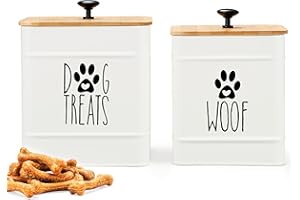 PerfNIQUE Boîte à friandises pour chien, avec 2 couvercles hermétiques, comptoir de cuisine et récipients de traitement pour animaux de compagnie, 7,8 x 6,2, 7,3 x 5,5 cm, blanc