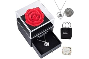 ZEIHOO Coffret Eternelle de Roses avec Bijoux, Collier et Porte-cles Offert pour Saint Valentin, Anniversaire, Mariage, Mère