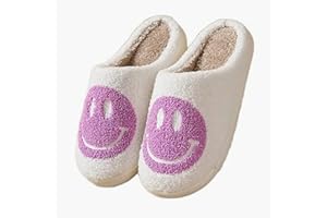 Artminzo Smiley Face Slippers Damen Herren, Winter Warme Flauschige Plüsch-Hausschuhe, rutschfeste Leichte Weiche Pantoffeln Zuhause, Retro Slip-On Kuschelige Schlappen,F-38/39EU