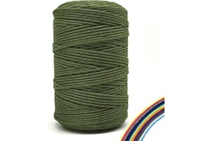 FORBELL Macrame Yarn, 3 mm x 300 m Premium Cotton Yarn, DIY Crafts (Army Green, 3 mm x 300 M)