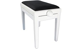 1TO1MUSIC Legato Polished White Piano Stool - Adjustable Height with Black Draylon Top KB109PWH
