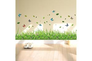 ufengke® Verde Erba Fiori Farfalle Adesivi Murali, Camera da Letto Soggiorno Baseboard Adesivi da Parete Removibili Stickers Murali Decorazione Murale
