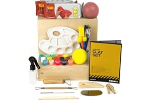 DIBYS Kit de alfareria para adultos y niños | Con herramientas de modelado, arcilla de secado al aire terracota, pintura y pinceles | Set de manualidades para hacer cerámica en casa | Juego modelar