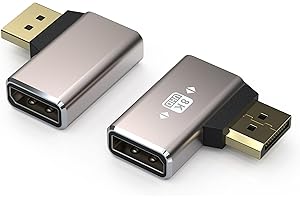 VMOJO 2 Pack DisplayPort Coupler Adapter, Alloy Shell 8K UHD HDR Displayport (DP) 1.4 90 Degree Left Angle Male to Female Extender Extension Connector Converter 8K@60Hz/4K@144Hz