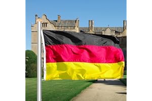 Lospitch Mât de drapeau télescopique en aluminium, 6,5 m Résistant aux intempéries, Avec drapeau allemand de 150 x 90 cm et douille de sol, Réglable en hauteur, Pour jardin, événements sportifs