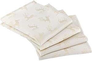 Celebright Christmas Pack of 6 Napkins - Square 17 x 17 inches (43 x 43 cm) - Ideal Xmas Dinner Table Decorative Settings - Embossed Metallic Deer Design - Cream & Metallic Gold