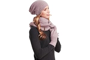 Hilltop Conjunto de Bufanda de Invierno, Gorro de Punto y Guantes de Punto de Invierno o Mitones de Invierno a Juego, Conjunto de Invierno de 3 Piezas para Mujer