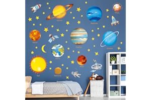 DECOWALL DA3-1307L Stickers muraux amovibles pour chambre d'enfant Motif planètes dans l'espace Taille L, Système Solaire.