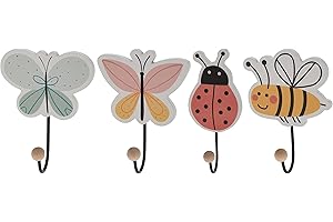 Spetebo Dziecięce wieszaki na ubrania z motywami zwierzęcymi – zestaw 4 szt. – wieszaki na ubrania ścienne z drewna – wieszak na garderobę dla dzieci wieszak na ubrania ściana garderoba motyl pszczoła