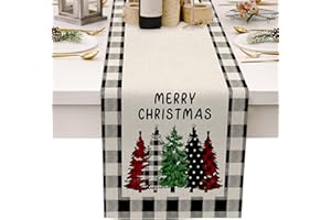 MIGIFTDY Świąteczne bieżniki na stół choinka bieżnik na stół Boże Narodzenie bawełna len bieżnik na stół na kolację przyjęcie dekoracja stołu (B)