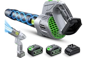 GDSLLLM Electric Leaf Blower Cordless - 900,000 RPM High Speed with 2 Batteries & Charger, 5-Speed Adjustable, Lightweight Garden Air Blower for Lawn, Patio, Car, Snow Dust Removal, Light Gray