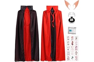 Gugatad Costume Vampiro Bambino,120cm Vampiro Costume,Mantello Vampiro Nero Rosso,Costume Halloween Bambino,Mantello Halloween per Bambini e Adulti di Halloween