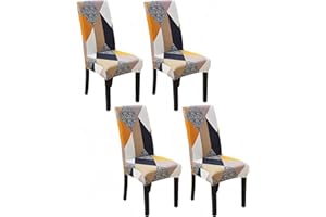 AMFUN Copertura Della Sedia 4 Pezzi, Coprisedie con Schienale, Estraibile Lavabile Elastica Coprisedie, Fodere Coprisedia Elasticizzati per Soggiorno Casa Décor Hotel Ristorante Banchetto