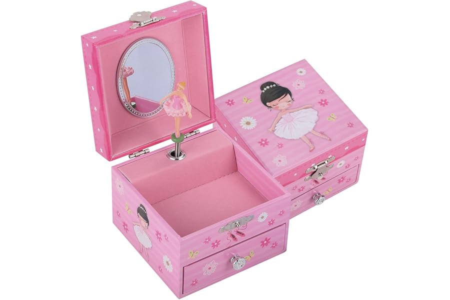 TAOPU Girl's Musical Jewelry Box with Spinning Cute Ballerina Girl Music Box Jewel Storage Case for Girls Gifts, Childrens Jewelry Boxes for Ages 3-10