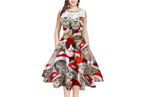 FEMEREINA Ugly Christmas Dress for Women Red Green Print Holiday Dresses for Xmas Short Sleeve Casual A-Line Christmas Dress