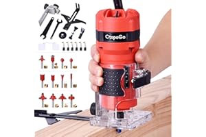 CTOPOGO Holzfräse Oberfräse, Elektrik Kantenfräse Holz Oberfräse Trimmer Einhandfräse Mit 12 Stück 6.35MM Fräsen Cuter 30000R/MIN 800W