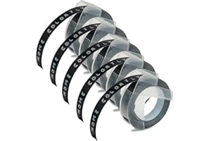 HOME COLORTLY 5 x Embossing Label Maker Tape Compatible with DYMO Omega Label Tape 9mm x 3m Black Self-Adhesive 3D Embossing Label Tape Work with Dymo Omega Junior Embossing Label Makers